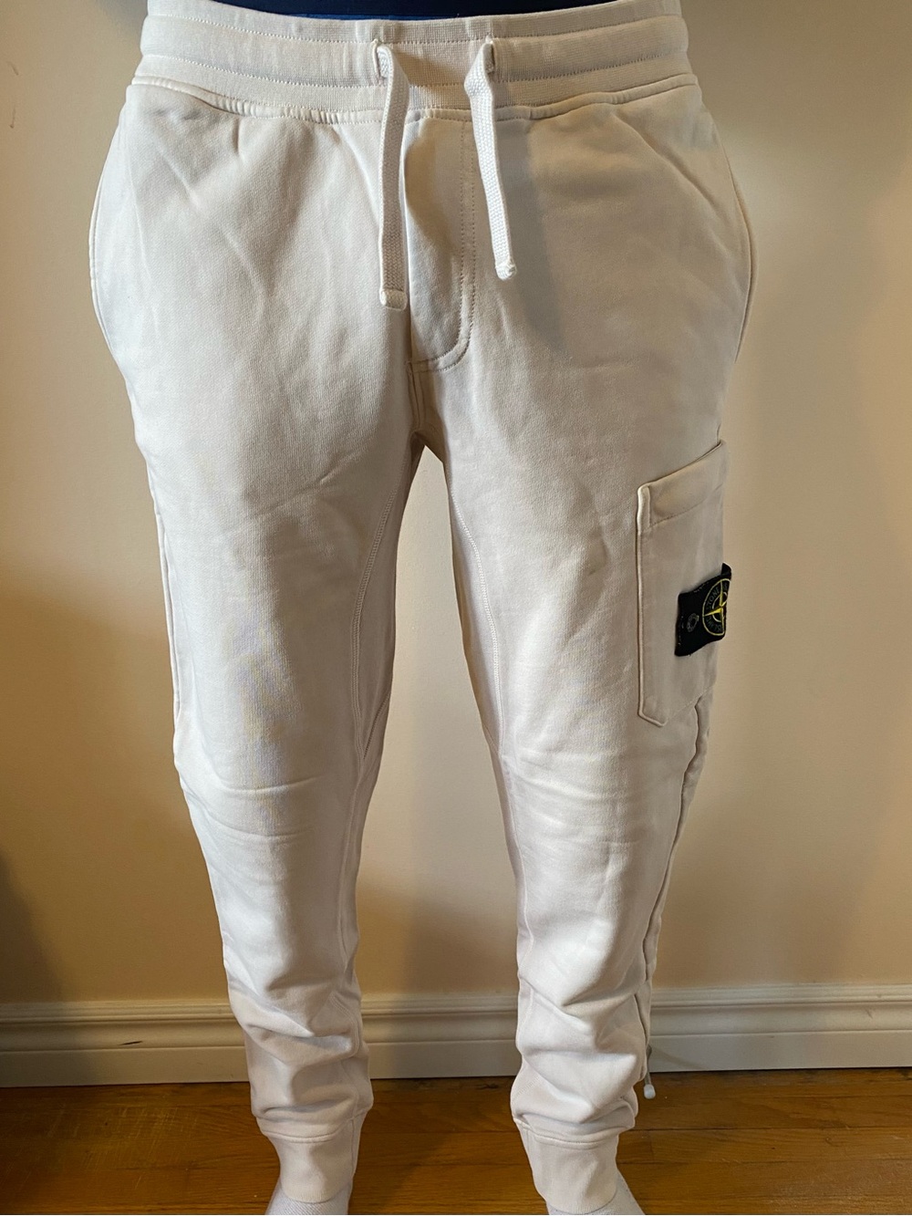 Stone Island Cream Cargo Sweatpants with Badge